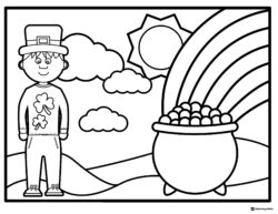 St. Patricks Day Coloring Page with Boy and Rainbow Pot