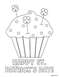 St. Patricks Day Cupcake Coloring Page with Shamrock Toppers