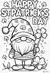 St. Patricks Day Gnome Coloring Page with Shamrock Hat