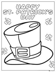 St. Patricks Day Hat Coloring Page with Floating Clovers