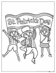 St. Patricks Day Kids Parade Coloring Page with Banner