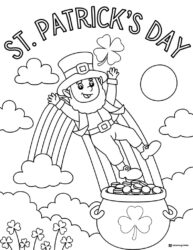 St. Patricks Day Leprechaun Sliding into Pot of Gold