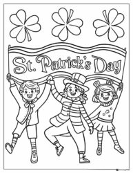 St. Patricks Day Parade Coloring Page with Happy Kids