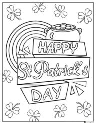 St. Patricks Day Rainbow Sign Coloring Page with Shamrocks