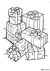 Stacked Christmas Gifts Coloring Page with Ribbons and Patterns