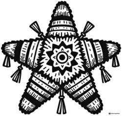 Star Pinata Coloring Page with Tassels and Festive Patterns
