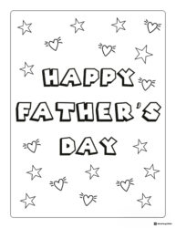 Star and Heart Fathers Day Coloring Page with Bold Text