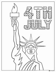 Statue of Liberty Coloring Page with 4th of July Text