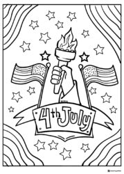 Statue of Liberty Torch Coloring Page with Flags and Stars