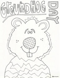 Striped Groundhog Coloring Page with Groundhog Day Text