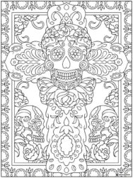 Sugar Skull Cross Coloring Page with Ornate Floral Patterns