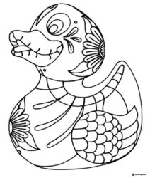 Sugar Skull Duck Coloring Page with Floral Pattern Details