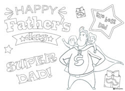 Super Dad Coloring Page with Kids and Hero Costume