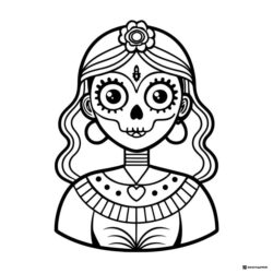 Sweet Sugar Skull Girl Coloring Page with Heart Necklace