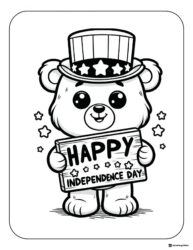 Teddy Bear Independence Day Coloring Page