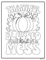 Thankful Pumpkin Coloring Page with Bold Lettering