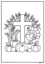 Thanksgiving Cross Coloring Sheet with Turkey and Harvest