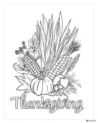 Thanksgiving Harvest Coloring Page with Corn and Pumpkin