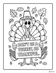 Thanksgiving Turkey Coloring Page with Pilgrim Hat and Sign