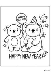Two Bears Coloring Sheet with Balloon Candy and Star Decor