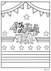 USA July 4th Coloring Page with Stars and Bunting Decor