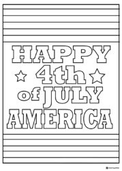 Waving American Flag Coloring Page with Happy Banner
