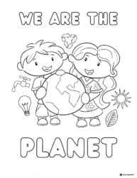 We Are the Planet Coloring Page with Kids Holding a Globe