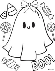 Witch Girl with Pumpkins Coloring Page by Haunted House