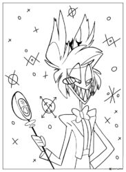 Alastor Hazbin Hotel Coloring Sheet with microphone staff