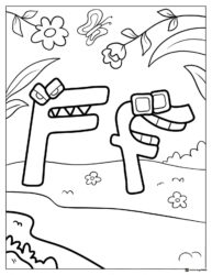 Alphabet Lore F with Flowers and Butterfly Coloring Sheet