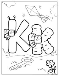 Alphabet Lore K with Key and Kite Coloring Page