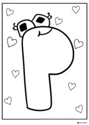 Alphabet Lore P Coloring Page with hearts
