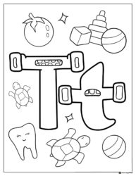 Alphabet Lore T with Toys and Turtles Coloring Sheet