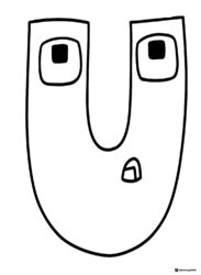 Alphabet Lore U with a confused expression coloring sheet