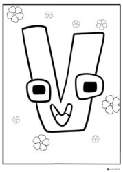Alphabet Lore V Coloring Page with flowers