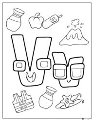 Alphabet Lore V Coloring Sheet with various items