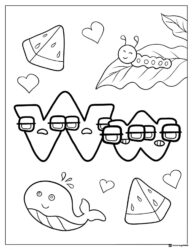 Alphabet Lore Ww Coloring Page with whale and watermelon
