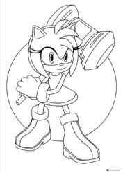Amy Rose Holding Hammer Coloring Page