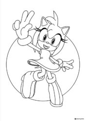 Amy Rose Making a Peace Sign Coloring Sheet with a Smile