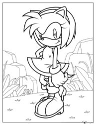 Amy Rose Standing Coloring Page with Hills and Foliage