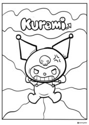 Angry Kuromi coloring page with wavy background