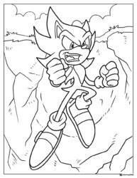Angry Sonic Coloring Page Punching Through a Cliff Wall