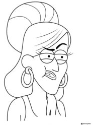 Angry woman with large earrings coloring sheet