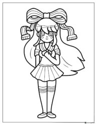 Anime girl with big bow coloring page