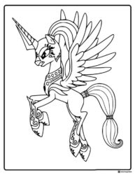 Armored alicorn rearing up coloring page