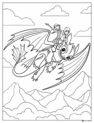 Astrid and Hiccup on Toothless flying coloring page