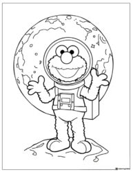 Astronaut Elmo on the moon coloring page