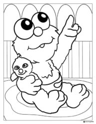 Baby Elmo holding doll coloring page