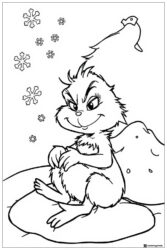 Baby Grinch Coloring Page Sitting in Snow