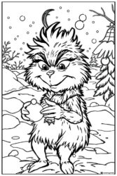 Baby Grinch holding an ornament coloring page